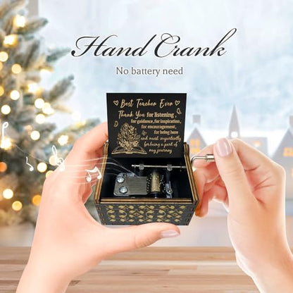 Teacher Appreciation Gifts for Women,Men,Hand Crank Antique Engraved Wood Music Boxes,Thank You Gift for Teacher on Christmas,Thansgiving Day,Birthday,Teacher's Day,Retired - color: To My Teacher