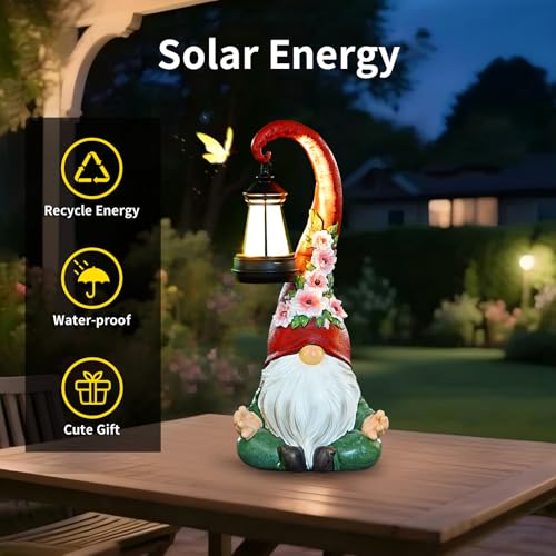 Solar Garden Gnome Statue, 13.1 Inch Zen Gnome with Lantern for Yard Decor - style: Zen Gnomes 13.1in