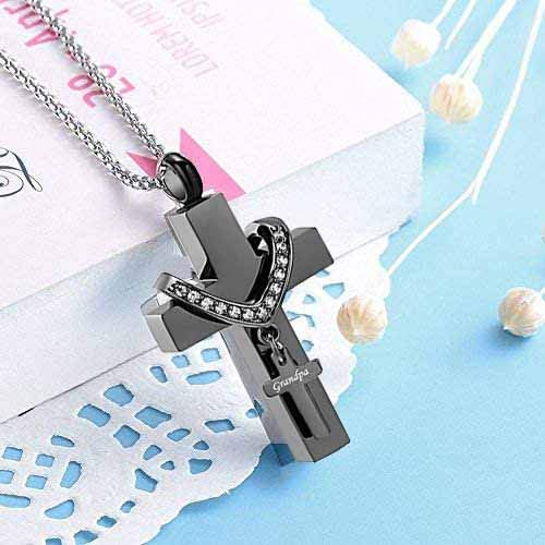 Black Cross Urn Necklaces for Ashes Cremation Crucifix Keepsake Memorial Pendant Necklace - style: Grandpa