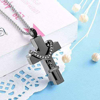 Black Cross Urn Necklaces for Ashes Cremation Crucifix Keepsake Memorial Pendant Necklace - style: Grandpa
