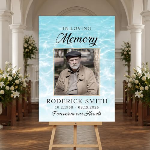 Personalized Beach Funeral Welcome Sign, Elegant Celebration Of Life Funeral Sign, Memorial Welcome Sign with Picture, In Loving Memory Of Sign, Memorial Photo Signs, Celebration Of Life Decorations - color: Style #13