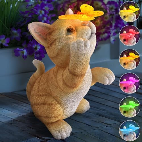 Solar Garden Statue Cat Figurine,Resin Outdoor Decor for Patio Yard | Outdoor Cat Figurines,Home Decor for Lawn,Balcony,Yard Ornament,Unique Housewarming Birthdays Gifts for Mom Women Grandma - color: Cat