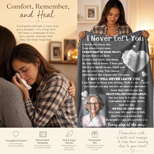 Personalized Memorial Picture Blanket Custom Hug from Heaven Sympathy Gift | HD Printing Flannel Throw Blanket for Grief and Remembrance Loss of Mother Father - color: Design 13
