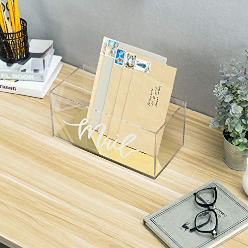 MyGift Clear Acrylic Mail Tabletop Organizer Box with Gold Mirror Base | Stylish desktop organizer keeps letters and mail neatly stored while adding a modern acrylic and gold accent to workspaces