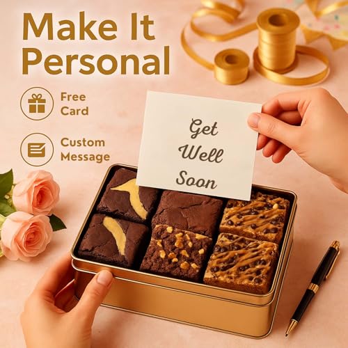 Get Well Soon Gift Baskets For Women Get Well Soon Gift Basket - 18 Individually Wrapped Brownies Freshly Baked in a Variety of Flavors - Dulcet's Signature Flavored Fudge Brownies - Gift Box Comes with Get Well Card - style: Get Well