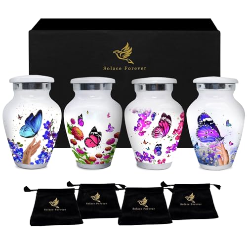 Small Urns for Human Ashes – Set of 4 Mini Keepsake Urns for Ashes, with Velvet Bag & Gift Box, Memorial Sharing Urns (White, Set of 4) - color: White