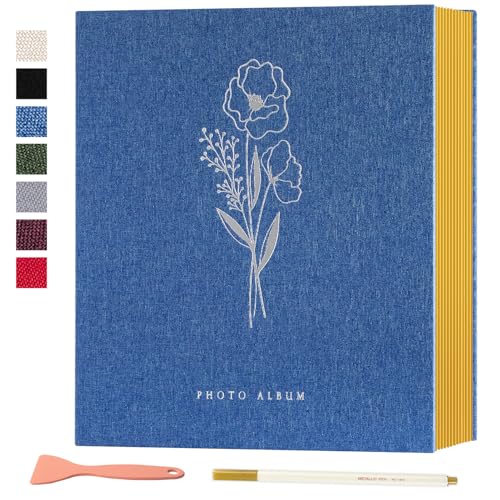 Lanpn Self Adhesive Photo Album Scrapbook 80 Pages, Linen Photos Albums DIY Sticky Magnetic Pages holds 4X6 7x5 A5 Picture for Family Wedding Birthday (Large-40 Sheets/80 Pages, Blue) - color: Blue, size: Sticky Page (Large,80 Pages)