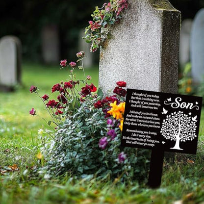 GLOBLELAND Rectangular Son Tree Garden Stake Tree Birds Memorial Remembrance Son Texts Plaque Acrylic Stake Heart Blessing "Think of You Every Day" Garden Plaque for Yard Grave Cemetery