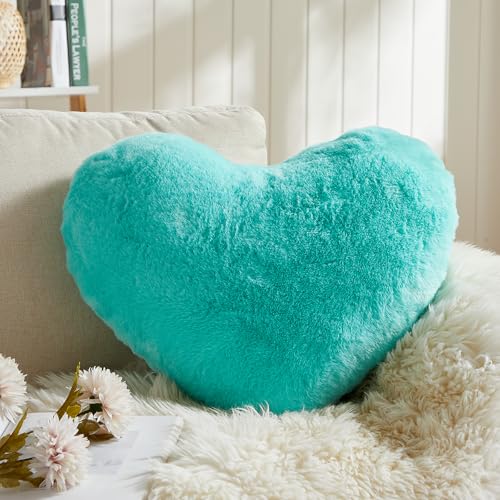 EastTree Heart Pillows, Teal Heart Shaped Pillows, Ultra Soft Extra-Large Fluffy Pillows, Love Throw Pillows Gifts, Women Girls Living Room Decor 15x18 Inch - color: Teal, size: 15 X 18 inches
