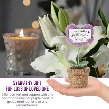 Sympathy Gifts for Loss of Loved One - Handmade Crochet Mini Heart Hugging, No Words, Just Hugs... Memorial Gifts, Bereavement Gift Idea for Loss of Mom, Dad, or Loved One