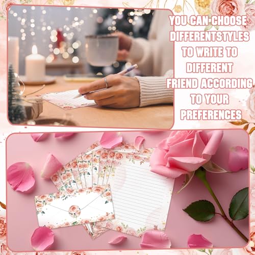TaoBary 160 Pcs Stationery Paper Set 50 Double Sided Stationery Papers with 50 Matching Envelopes and 60 Round Dot Sticker, 10 Design(Floral,8.5 x 11 Inch) - size: 8.5 x 11 Inch, style: Floral