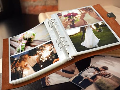 Genuine Leather Photo Album 4x6 for 200 Photos, Scrapbook with Writing Space of 30 Papers, Travel Family Wedding Kids Graduation Ultrasound Baby Picture Album, Fathers Day Gift, Brown - color: Brown, size: 200 Photos