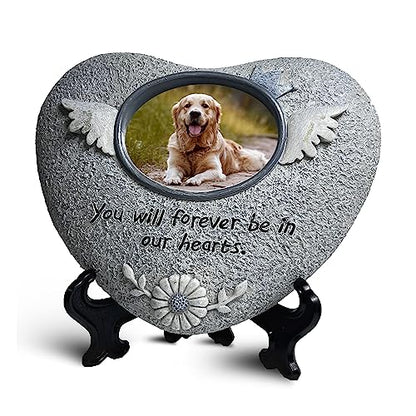 Pet Memorial Stones for Dog or Cats,Loss of Dog Sympathy Gift Indoor Display,Pet Grave Markers Dog Bereavement Gifts Outdoor Tombstone Heart Shaped Carve "You will forever be in our heart"