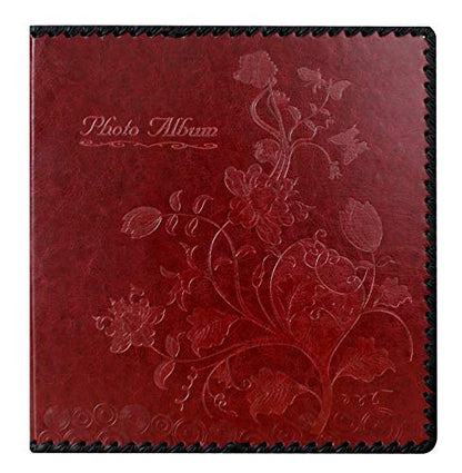 Photo Album Book, Family Album Self Adhesive Scrapbook, Leather Cover, Holds 3x5, 4x6, 5x7, 6x8, 8x10 Photos (Wine Red) - color: Wine Red, size: M