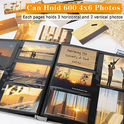 Photo Album 4x6 600 Photos Linen Large Capacity Fabric Cover Books Albums Wedding School Family Anniversary Baby Memory Engagement Travel Albums(Black, 600 Pockets) - color: Black, size: 600 Pockets