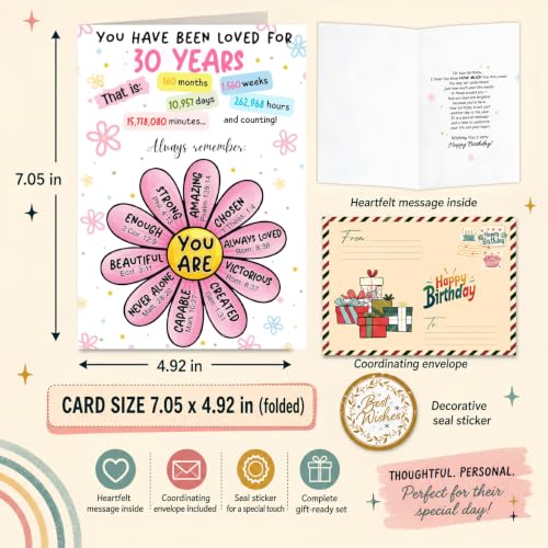 30th Birthday Card for Her, Happy 30th Birthday Card for Him Her with Seal and Envelope, 30 Year Old Birthdayy Cards for Daughter Women, Men Son Friend Sister Brother - color: 30th