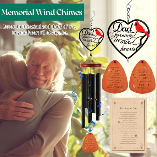 Kathfly Cardinal Wind Chimes for Loss of Loved One, 28" Memorial Wind Chimes for Outside, Cardinal Sympathy Bereavement Condolence Funeral Windchime Gifts for Loss of Father Dad Him - style: Memorial Dad