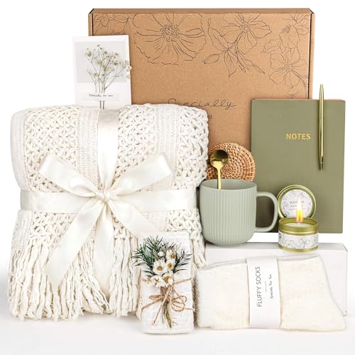 Self Care Gifts for Women, Care Package for Women, Birthday Gift Basket for Best Friend Sister Mom, Cozy Gift Set, Feel Better Relaxing Gifts for Girls - color: Sage Green