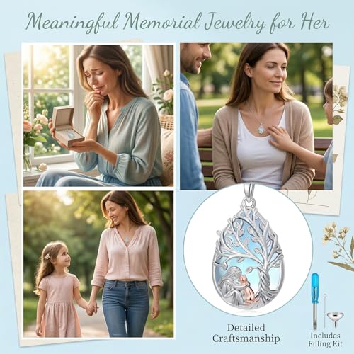 Tree of Life Urn Necklace for Ashes/Pet Cremation Teardrop Moonstone Necklace Pendant Jewelry Gifts for Mom Wife Women Birthday Christmas Memorial Day - color: cat-urn