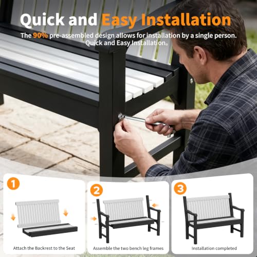 2-Person Outdoor Bench with 700 Lbs Weight Capacity, Dark Grey | Poly Lumber Weatherproof Garden Bench Seating for Porch, Balcony and Park, All-Weather Patio Bench Furniture - color: Dark Grey
