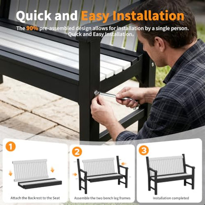 2-Person Outdoor Bench with 700 Lbs Weight Capacity, Dark Grey | Poly Lumber Weatherproof Garden Bench Seating for Porch, Balcony and Park, All-Weather Patio Bench Furniture - color: Dark Grey