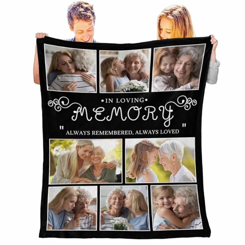 LOSARON Personalized Memorial Blanket with Photos for Loss of Loved Dad Mom Son Daughter Pet Bereavement Sympathy Gifts to Your Loved One's Memory - color: 8 Photo Collage-1