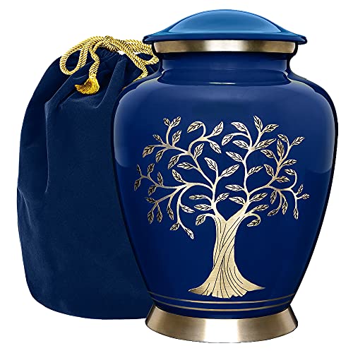 Trupoint Memorials Cremation Urns for Human Ashes, Tree of Life Decorative Burial Urn for Adult Men and Women, Large Blue - color: Blue, size: Adult
