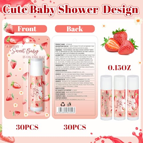30 Pack Sweet Strawberry Baby Shower Games Prizes Party Gifts Bulk Lip Balms Favors for Winners Adults Guests Gender Reveal Favors Decorations Baby Shower Souvenirs Gift Bags Stuffers - style: A Sweet Strawberry