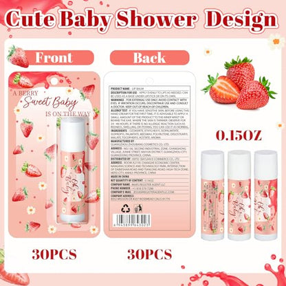 30 Pack Sweet Strawberry Baby Shower Games Prizes Party Gifts Bulk Lip Balms Favors for Winners Adults Guests Gender Reveal Favors Decorations Baby Shower Souvenirs Gift Bags Stuffers - style: A Sweet Strawberry