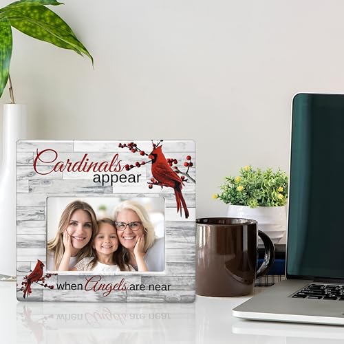 Memorial Picture Frame for Loss of Loved One, When Cardinals Appear Angels Are Near Photo Frame, Sympathy Condolence Gift, Cardinal Keepsake, Wood Grain Look, Holds 4x6 Photo, 8 x 7.25 Inch - size: Not Customized