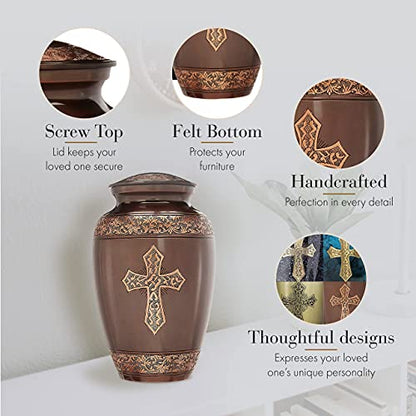 Bronze Cross Cremation Urns for Human Ashes Adult Male & Female Urns - color: Brushed Bronze, size: Extra Large