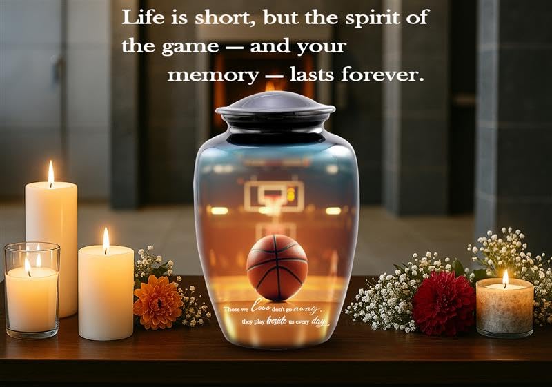Basketball Cremation Urn – Adult Urn for Human Ashes – Perfect Tribute for a Basketball Fan – Sports Memorial Urn for Men and Women – Arena & Hoop Design – Urn Holds up to 210 lbs (Large)