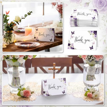 Fumete 50 Set Funeral Thank You Cards, Purple Butterfly - style: Purple Butterfly