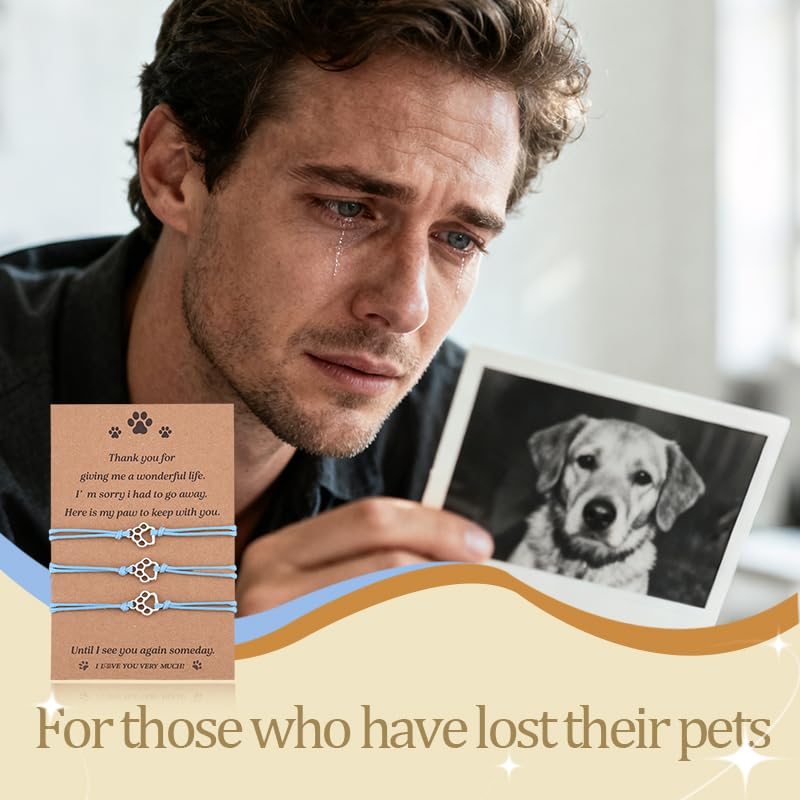 Pet Memorial Gifts Bracelets for Loss of Dog Cat Symapthy Gift for Dog Cat Lovers Passing Away Gifts Paw Print Bracelet - color: Blue