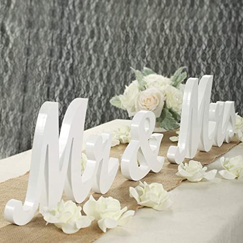 Mr & Mrs Signs Rustic Wooden Freestanding Letters for Photo Props, Anniversary & Wedding Shower Gift (White) - color: White