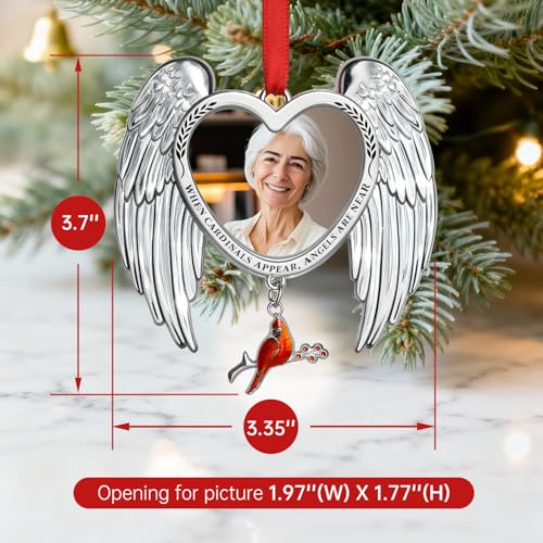 Memorial Christmas Photo Ornaments 2025 Angel Wings Sympathy Gifts for Loss of Loved One - Personalized Cardinal Picture Frame Ornament for Christmas in Heaven Tree Decor