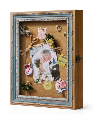 12x16 Beach Shadow Box Frame for Memorabilia Awards, Blue Gold | Coastal Display Case for Medals, Wedding Bouquet, Photos, DIY Crafts and Wall Hanging Home Decoration - color: Blue Gold, size: 12x16"