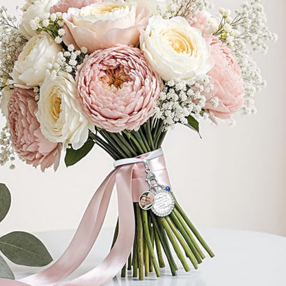 Wedding Bouquet Photo Charms Memorial Custom Boutonniere Bachelor Bridal - style: Rhintestone w/Wedding Theme