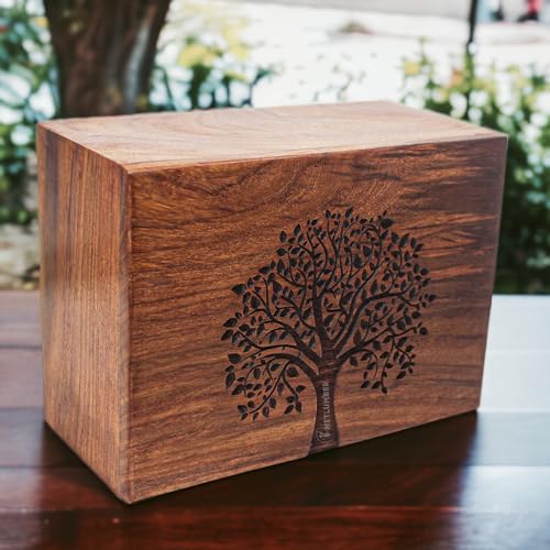 Personalized Rosewood Wooden Cremation Urn for Human or Pet Ashes, Brown, Tree - 01, Medium (120 lbs), Funeral Urn - size: Medium (120 lbs)