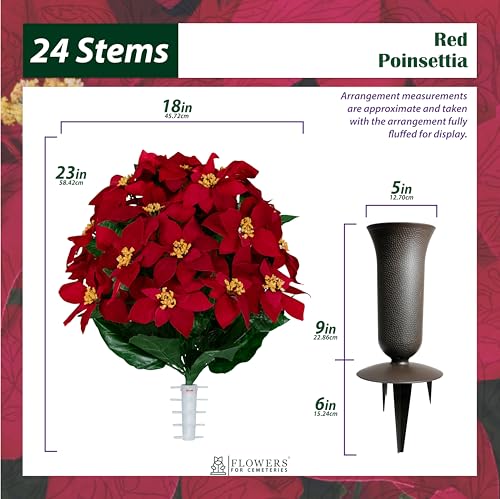 Artificial Cemetery Flowers - Gravesite Memorial Arrangment - Red Poinsettia (1) Saddle (2) Bouquets (2) Vases - color: Red, size: (1) Saddle (2) Bouquets (2) Vases