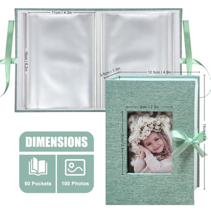 Photo Album 4x6 100 Pockets, Slip-in Picture Albums, Linen Cover Top Loader Vertical Pockets Albums for Baby, Kids Boy Girls, Wedding, Family, Anniversary, Green - color: Green, size: 100 Pockets white Bandage