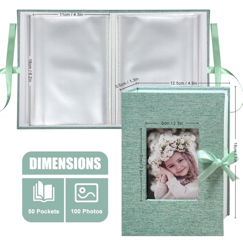 Photo Album 4x6 100 Pockets, Slip-in Picture Albums, Linen Cover Top Loader Vertical Pockets Albums for Baby, Kids Boy Girls, Wedding, Family, Anniversary, Green - color: Green, size: 100 Pockets white Bandage
