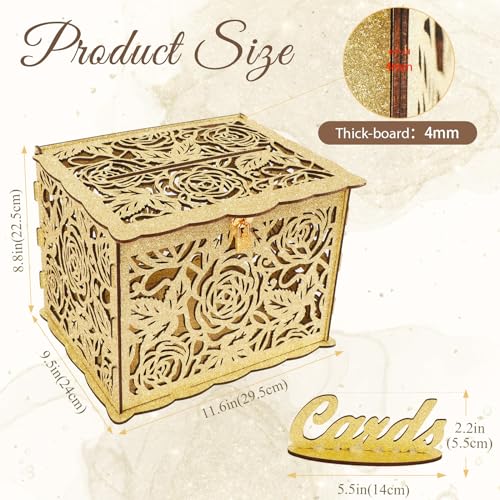 Glittery Gold Wedding Card Boxes for Reception, Gift Card Box for Wedding - color: Gold