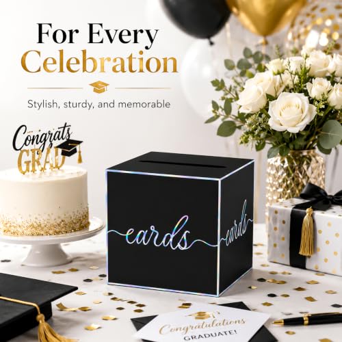 Black Iridescent Card Box for Birthday Parties, Graduation and Wedding - color: Black Iridescent