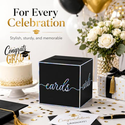 Black Iridescent Card Box for Birthday Parties, Graduation and Wedding - color: Black Iridescent