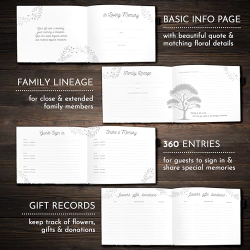 Elegant Black Funeral Guest Book, 10 x 8 Inches 120 Pages Guest Book for Funeral, 360 Entries Guest Book for Funeral and Memory, Memorial Service Guest Book with Pen and Sign, Memorial Guest Book