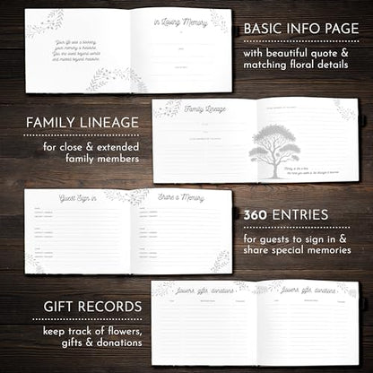 Elegant Black Funeral Guest Book, 10 x 8 Inches 120 Pages Guest Book for Funeral, 360 Entries Guest Book for Funeral and Memory, Memorial Service Guest Book with Pen and Sign, Memorial Guest Book