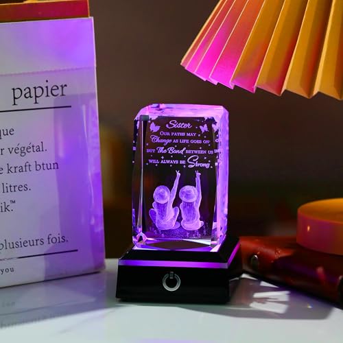 Movdyka Sisters Birthday Gifts from Sister - Crystal Engraved Keepsake with Led Base - Big Bestie Present for Girls Soul Gifts for Women - Best Unique Gifts On Christamas Mothers Valentines - style: sister-Our path