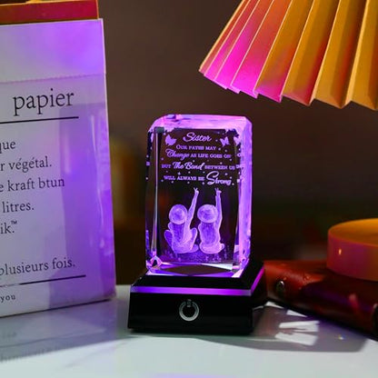 Movdyka Sisters Birthday Gifts from Sister - Crystal Engraved Keepsake with Led Base - Big Bestie Present for Girls Soul Gifts for Women - Best Unique Gifts On Christamas Mothers Valentines - style: sister-Our path