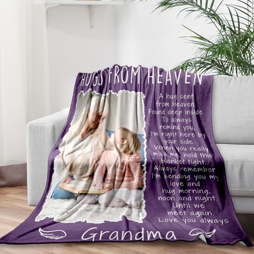 Arovene Ship Next Day, Custom Memorial Blanket with Photo - Printed in USA, A Hug from Heaven Blanket, Personalized Sympathy Gifts for Loss of Loved One Dad Mom Husband Wife Friend Dog Memorial Gifts - color: Style 08